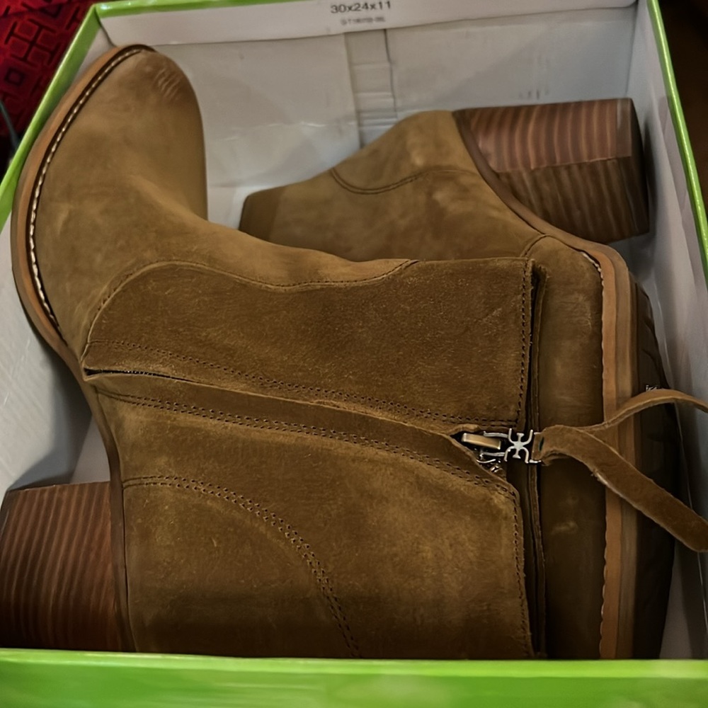 NIB SAM EDELMAN MARI SUEDE BOOTIES HAZELNUT BROWN STACKED BLOCK HEEL size 10M